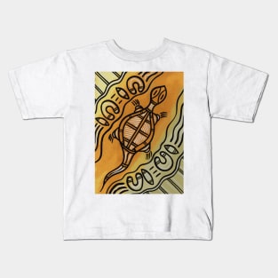 Aboriginal Art - Lizard Yellow Kids T-Shirt